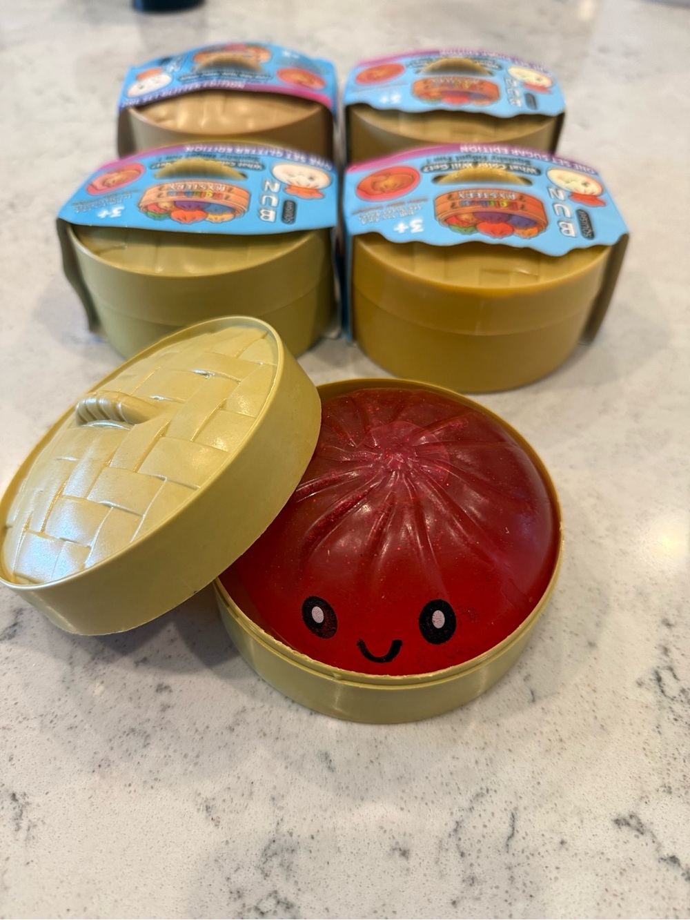 Kawaii Red Dumpling Squishy in Yellow Steamer Case